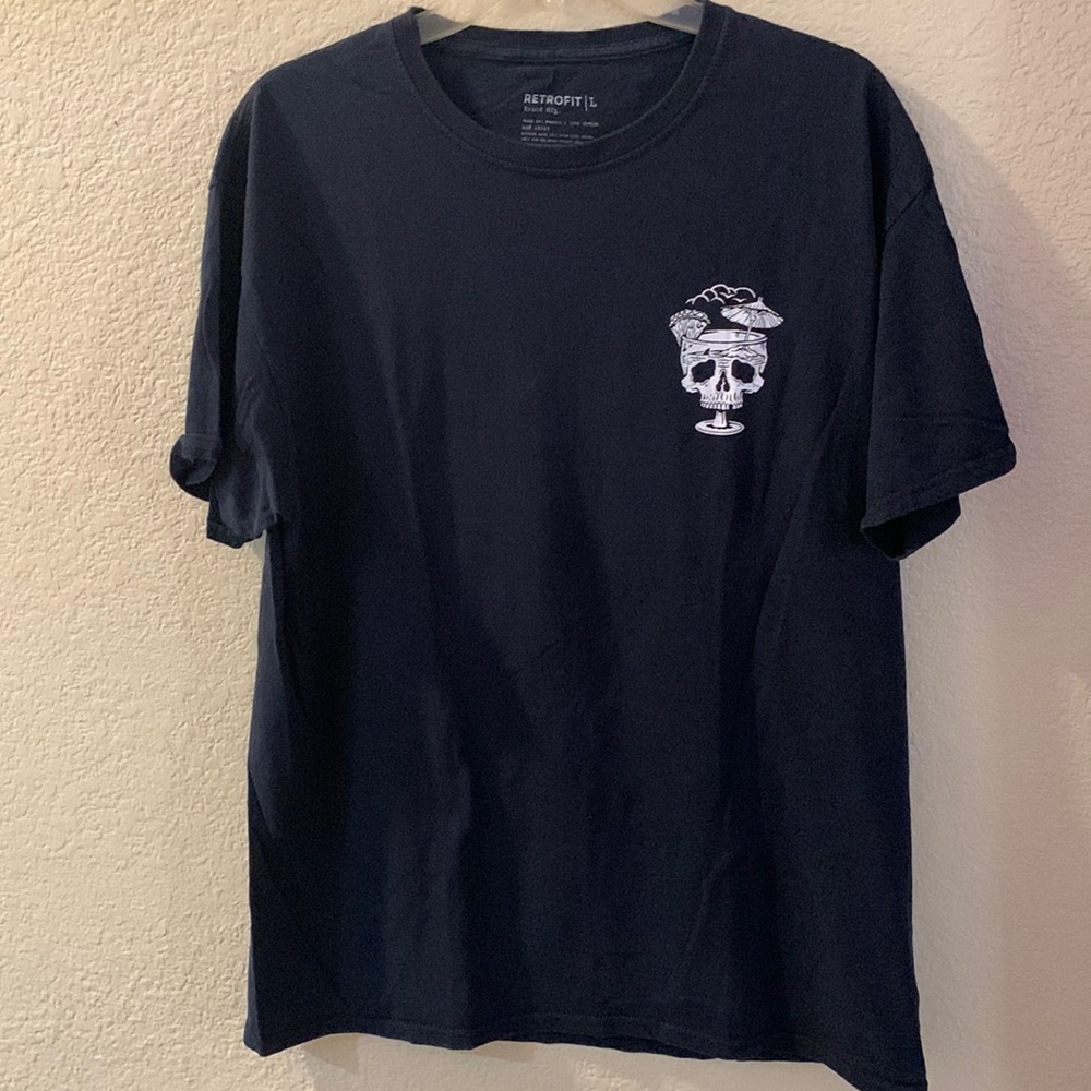 Retrofit Mens Large “ Here’s to Good Times” Black s/s Tiki Surfer Glass Tee